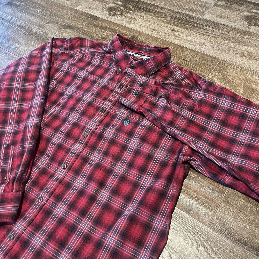 Ariat Pro Series Shirt Mens XLT Red Black Plaid Button Up Rodeo Western